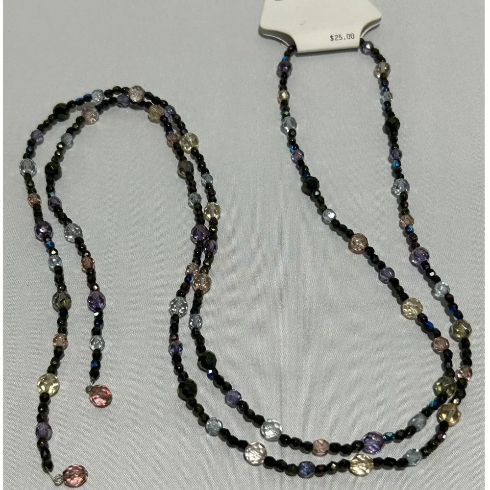 Laura Ford Beaded‎ Necklace Long Layered Black Multi Color Jewelry open ended